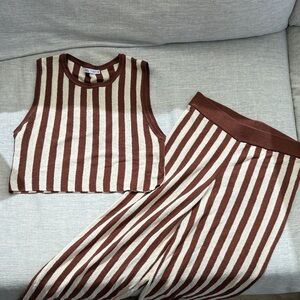 Zara Brown & Cream Striped Tank and Pants Set, size S